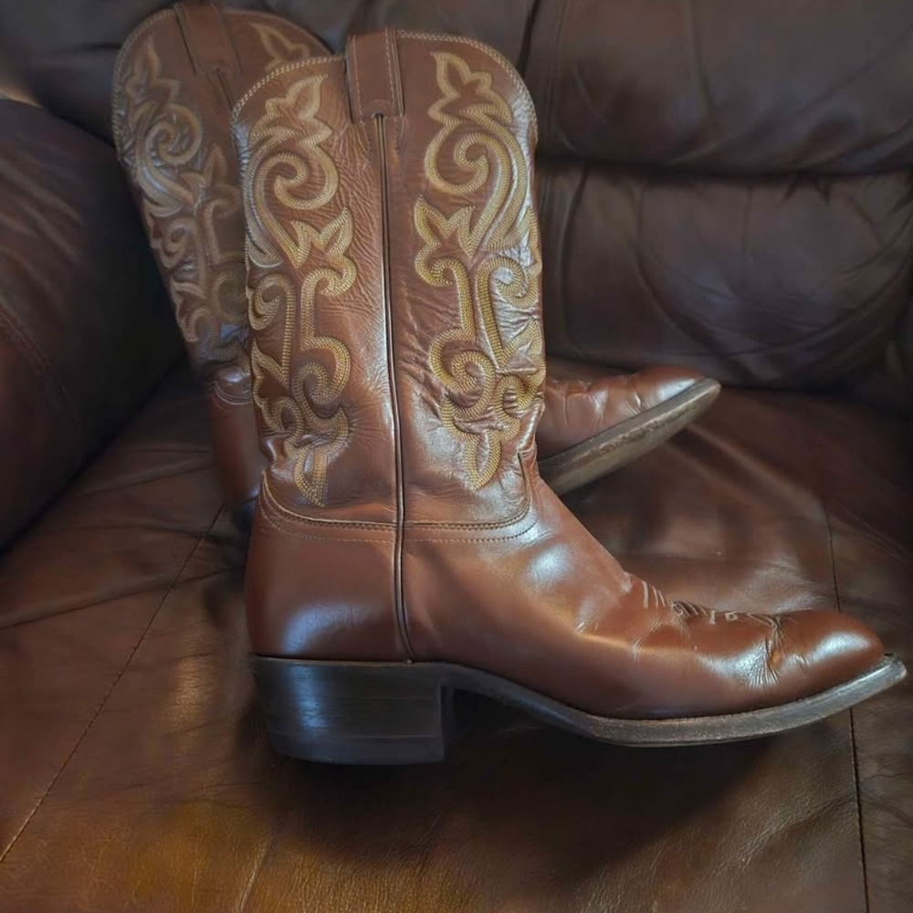 Men's Justin Brand 1455 Brown Leather Western Boots Size 9 EE
